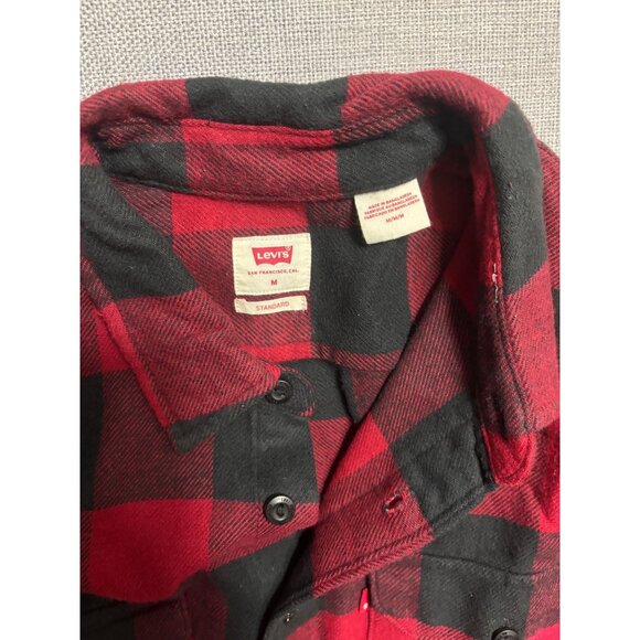 Levis Red & Black Buffalo Plaid Button-Up Flannel Shirt - M - Picture 4 of 13